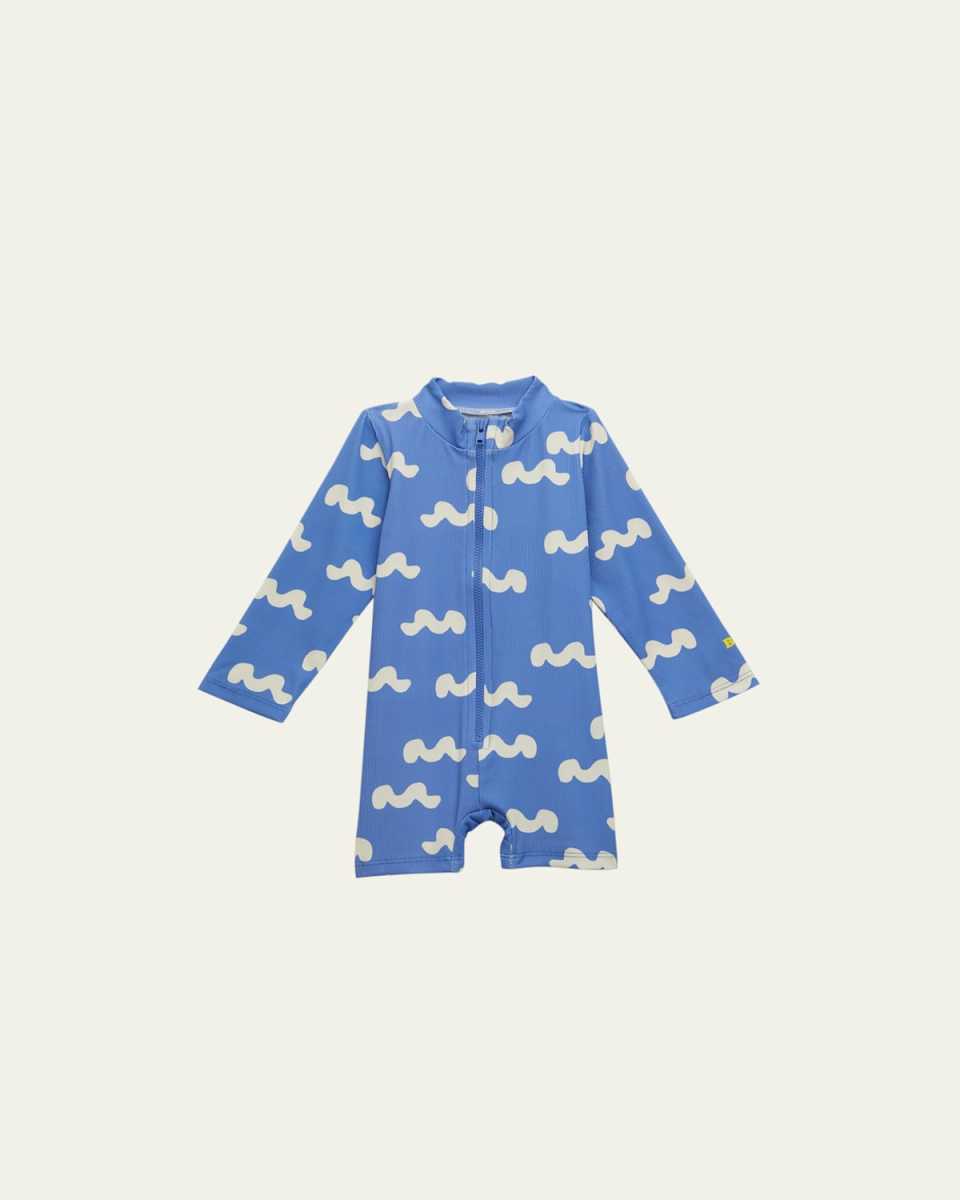 Girl's Allover Waves Swim Playsuit, Size 6M-